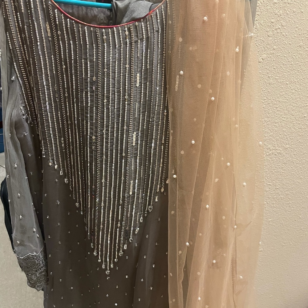 Stylish grey and gold kurta shalwar and pants